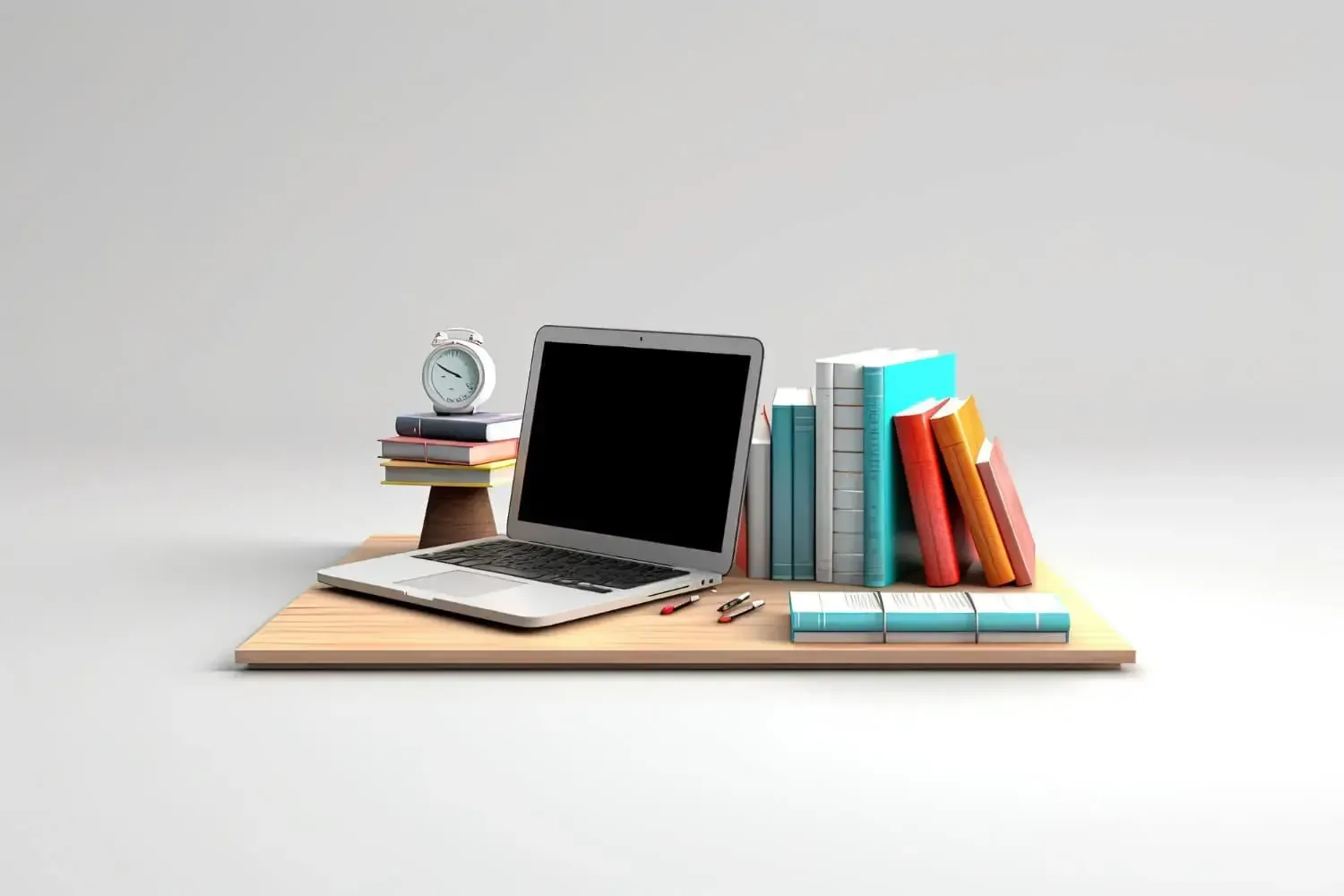 laptop with books around it with white background